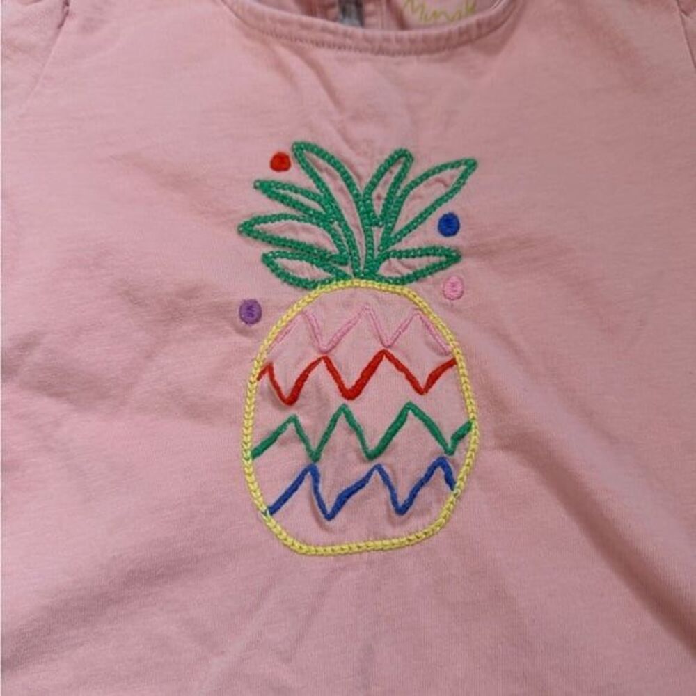 Mini Boden Coral Long Sleeve Top with Pineapple and Floral Embroidery
